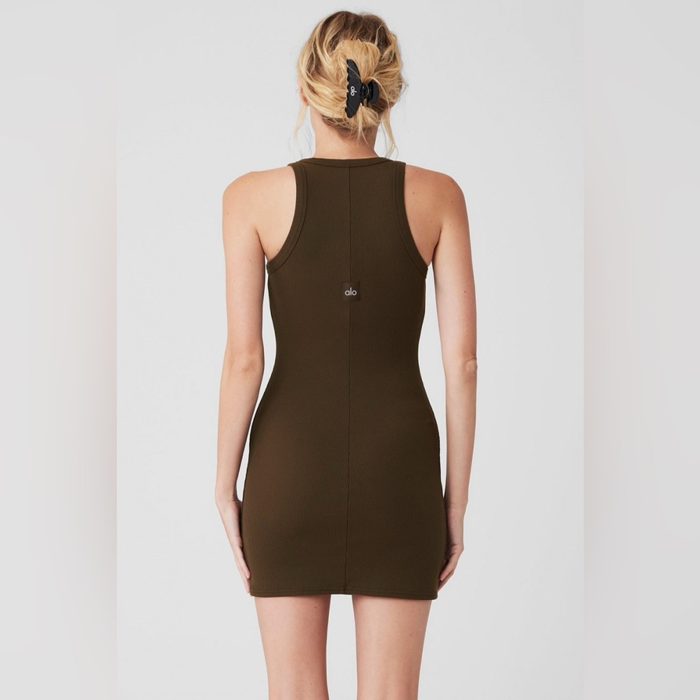 ALO Goddess Ribbed Go-To Dress — Espresso | Large